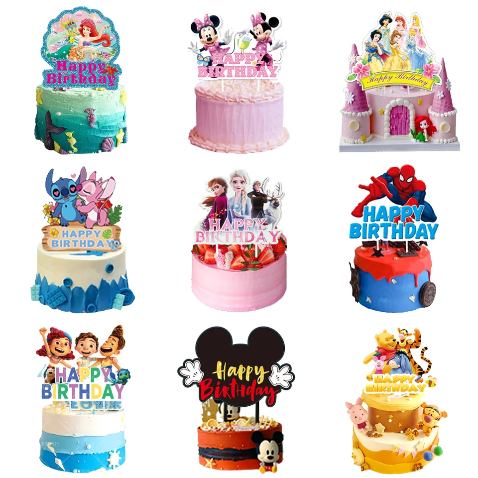 Disney Cartoon Mermaid Minnie Elsa Cake Flag Top Happy Birthday Strange Decorácie Svadobné výročie Cake Dessert Accessories