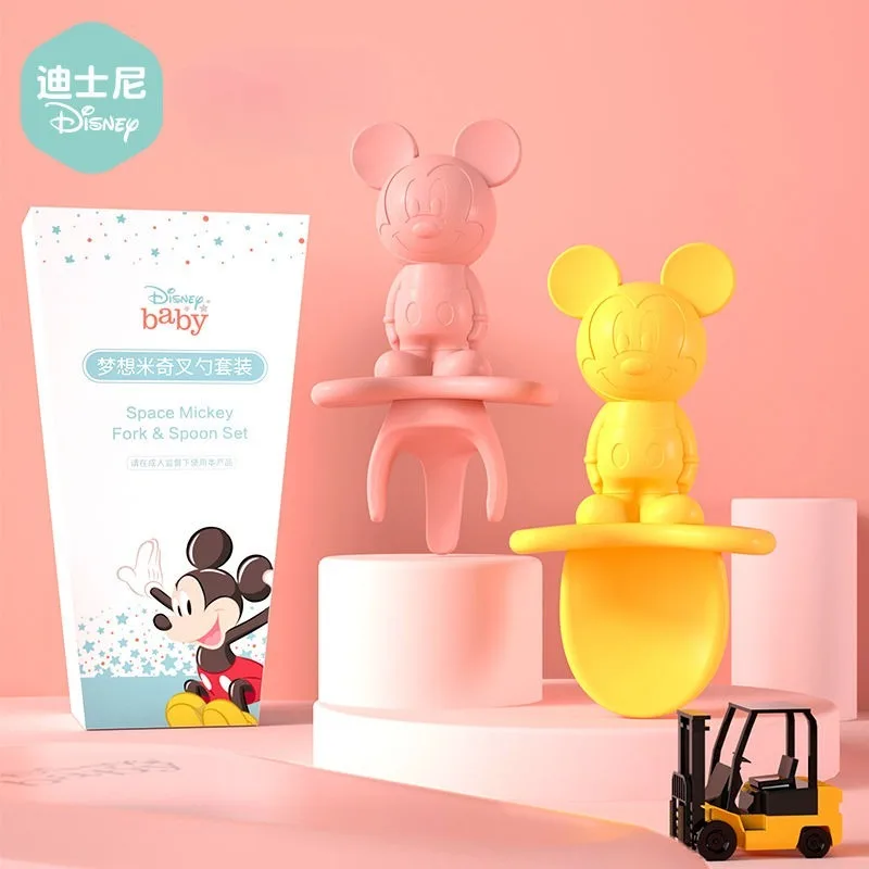 Disney Cartoon Roztomilý silikónový krátka rukoväť olizujúca lyžica Mickey Mouse Baby Learning Food Train