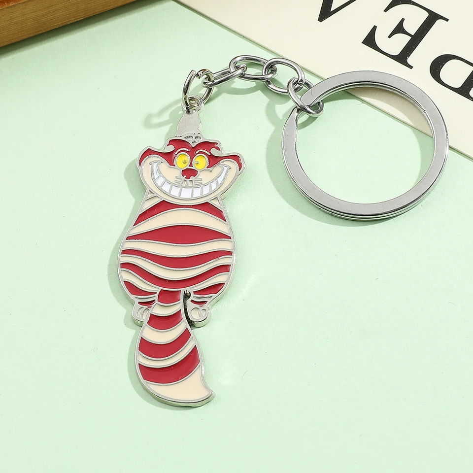 Disney Cheshire Cat Smalt Pendant Keychain Cartoon Anime Alice v ríši divov kľúča Rings Rings Batoh Darčeky