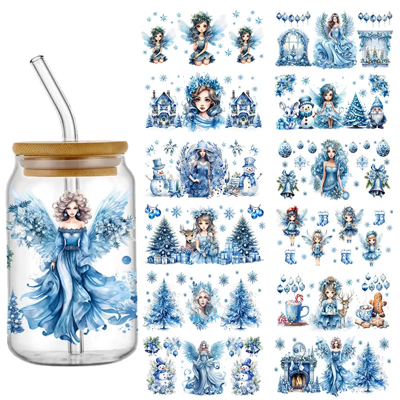 Disney Christmas Girl Princess UV DTF STACKER pre 16oz pohár zabalených obtisov prenos vodotesná nálepka štítok DIY logo Self Adhessive