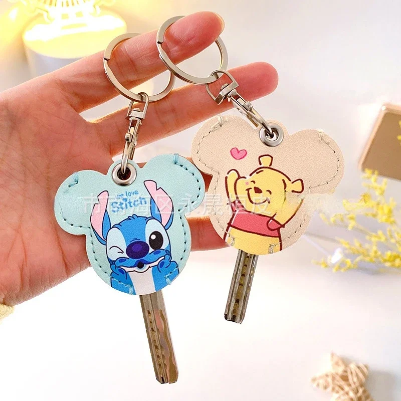 Disney Cute Stitch Winnie the Pooh Mini Key Držiteľ PU kožené kľúče kľúča karikatúra Mickey Minnie Key Case Access Card Clip Clip