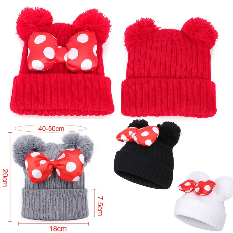 Disney Detská jeseň/zimná klobúk Minnie pletené vlnené klobúky Kryt Kryt teplý detský klobúk vonkajší ochranný klobúk