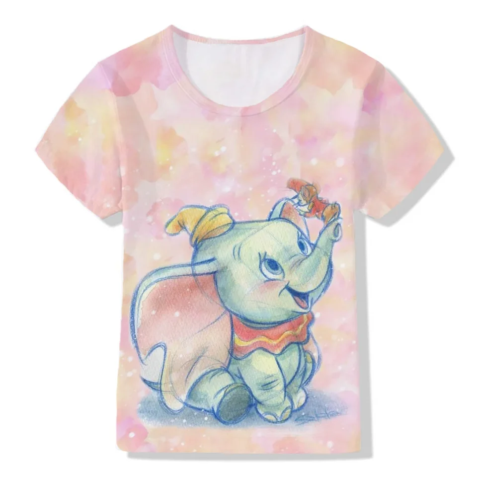 Disney Detské tričko Dumbo Cartoon Girl's Tričko s krátkym rukávom Detská ulica Wear O-Neck Pullover Detský chlapec voľný
