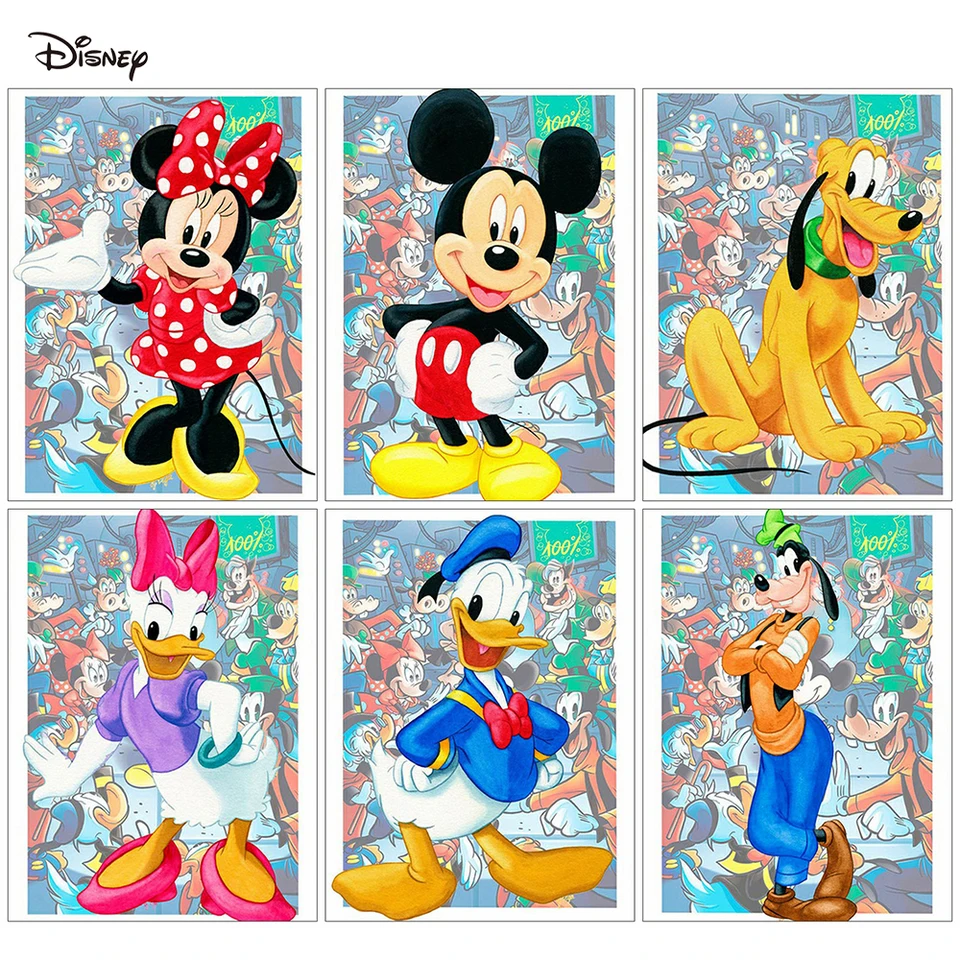 Disney Diamond výšivka Mickey Mouse Pluto Donald Duck Painting Goofy Goof Minnie Mouse Daisy Duck Mosaic Full Round Wall Art