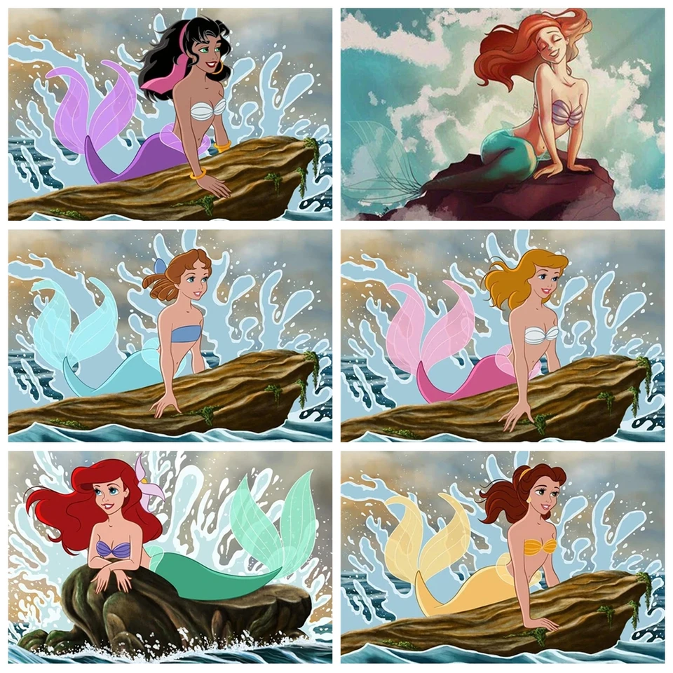 Disney DIY Diamond Painting Winkroidery Cartoon Panela Ariel Princezná mozaika krížový steh kamienok Obrázok detský darček