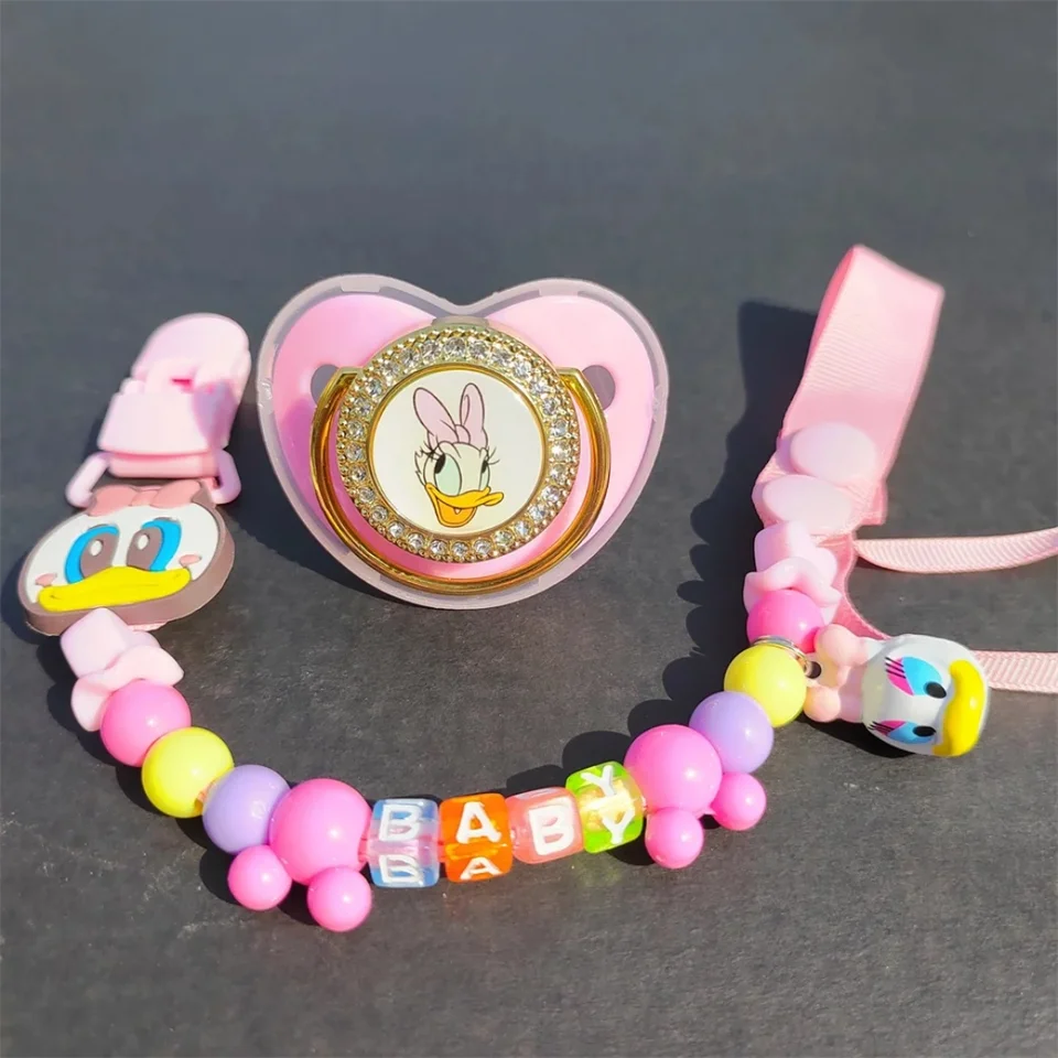Disney Donald Duck Pink Sililikónové korálky Prispôsobený klip cummiera s anglickým názvom Bling Silikone BPA zadarmo dievčatko Chupeter
