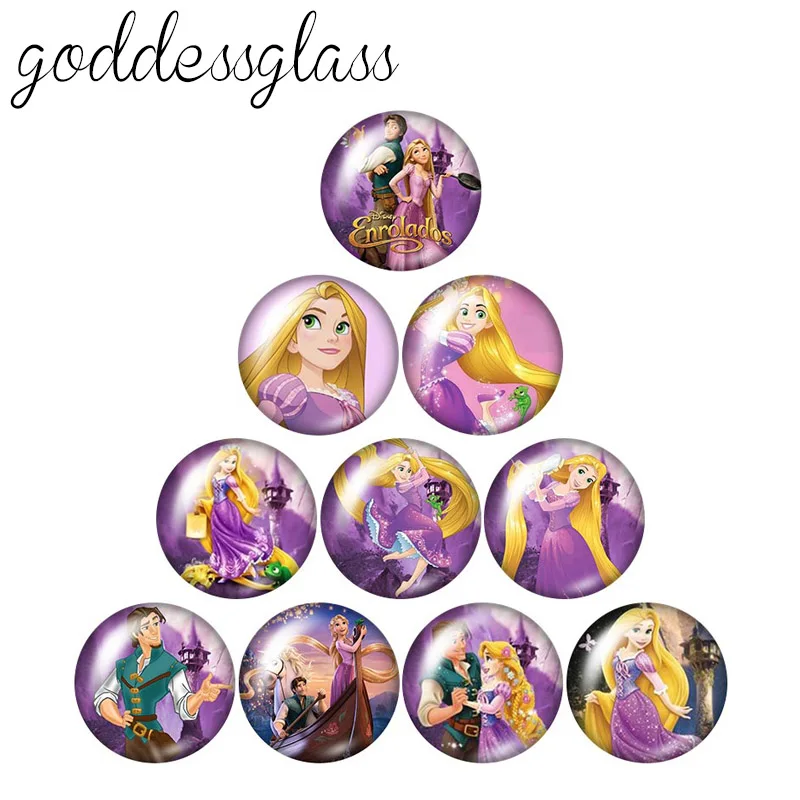 Disney EnRolados Tanel princezná Rapunzel 10ks 12 mm/18 mm/20 mm/25 mm okrúhla fotografická sklo Cabochon Plošný zadný náhrdelník