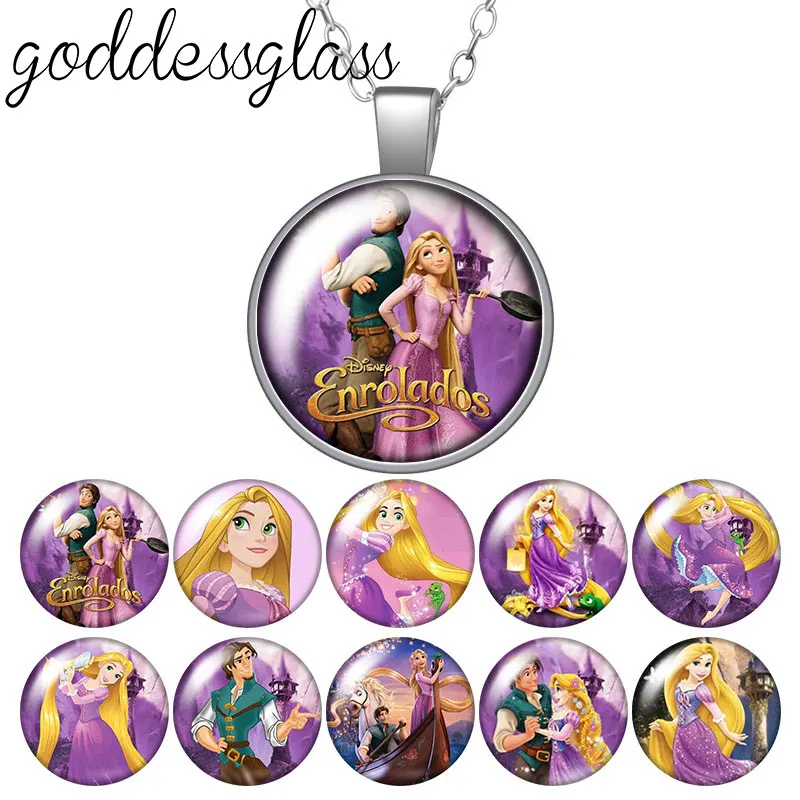 Disney EnRolados Tanel princezná Rapunzel Round Photo Glass Cabochon Strieborný/bronzový/krištáľový prívesok Náhrdelník šperky