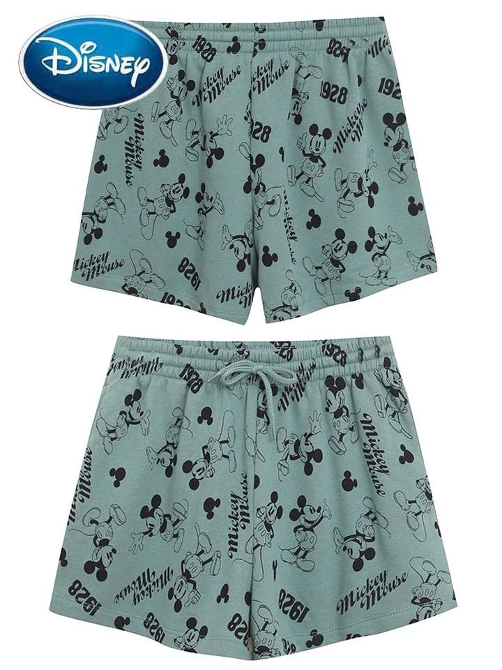 Disney Fashion Mickey Mouse Cartoon Tlač Ženy zviazané luk vysoký pás športový jogu jogging krátke nohavice bezpečnostné šortky zelené ženy