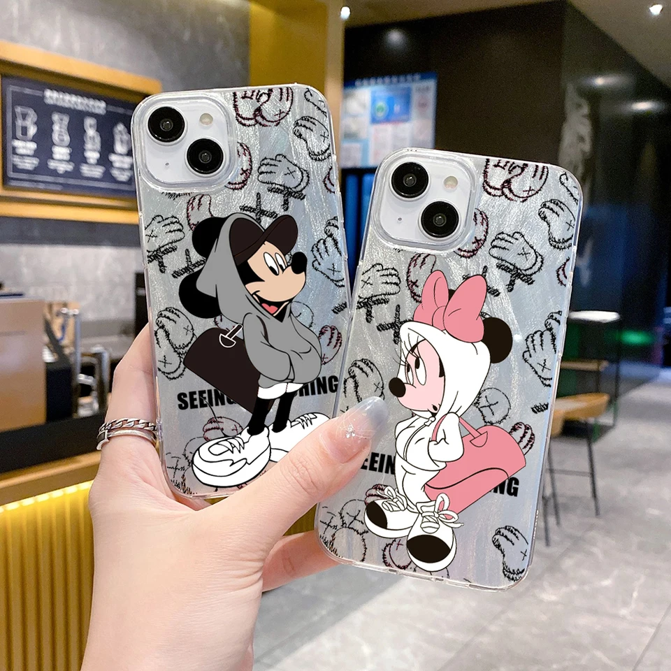 Disney Fashion Mickey Mouse Clear Feather Laser Pase pre Samsung Galaxy F04 F02S F12 S25 S24 S23 S22 S21 S20 Fe Plus ultra ultra