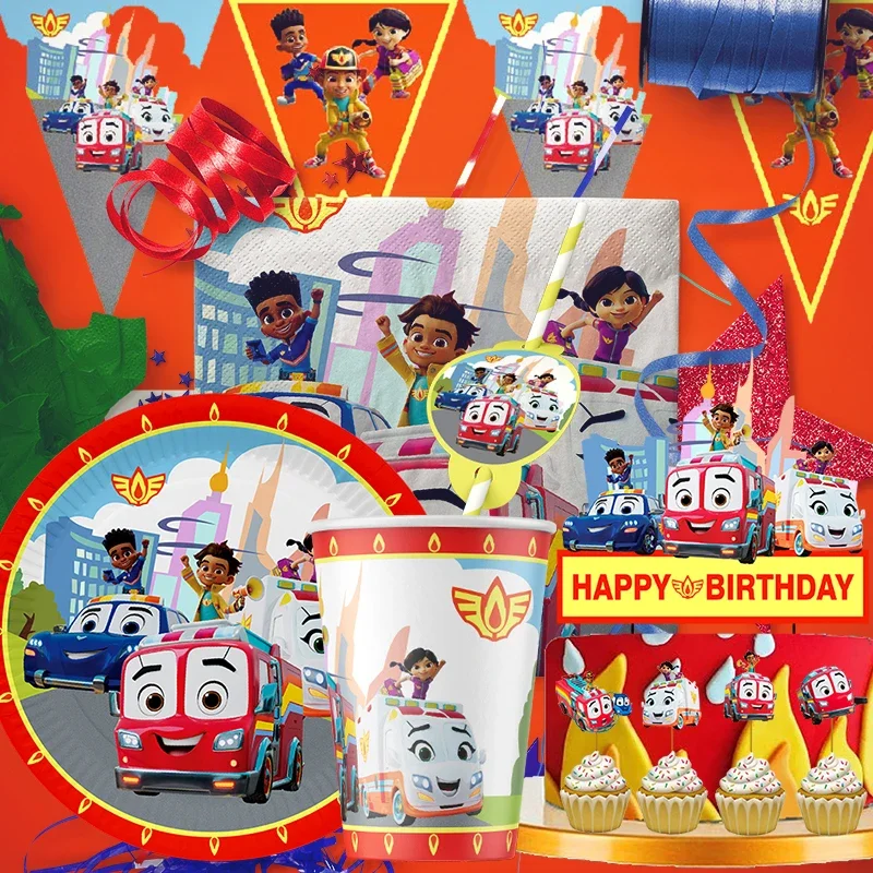 Disney Firebuds Boys and Girls Téma narodeninové oslavy dekorácie koláč Topper Cup Plate Vwirls Stickers