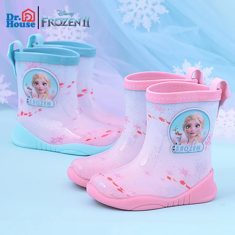 Disney Frozen Girls Rain BootsPrincess Elsa Študent Rain Boots Detský vodný doklad guma Vodné topánky Nesklinové krátke topánky