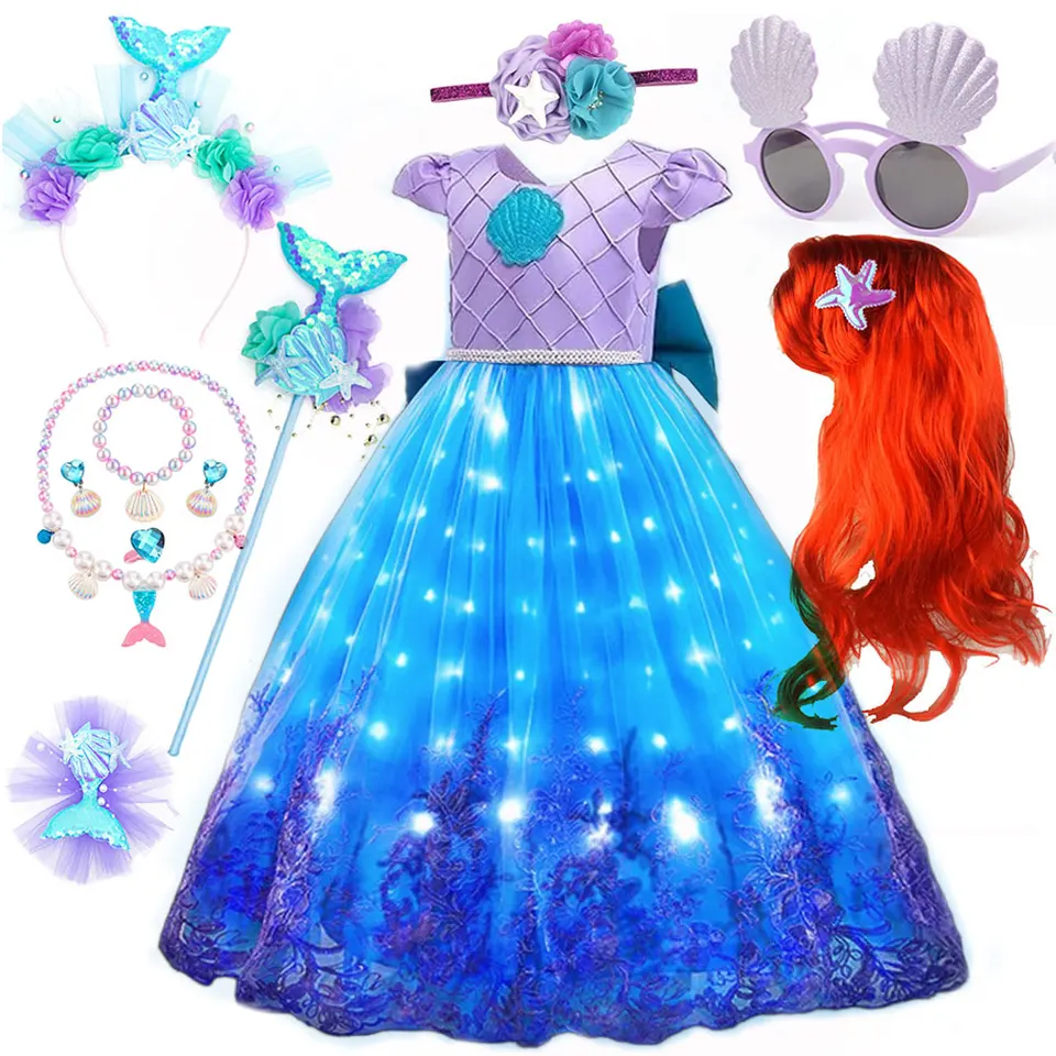 Disney Halloween Fantasy morská panna modré šaty pre dievčatá narodeninovú oslavu princezná šaty cosplay ariel elegantné šaty tutu šaty