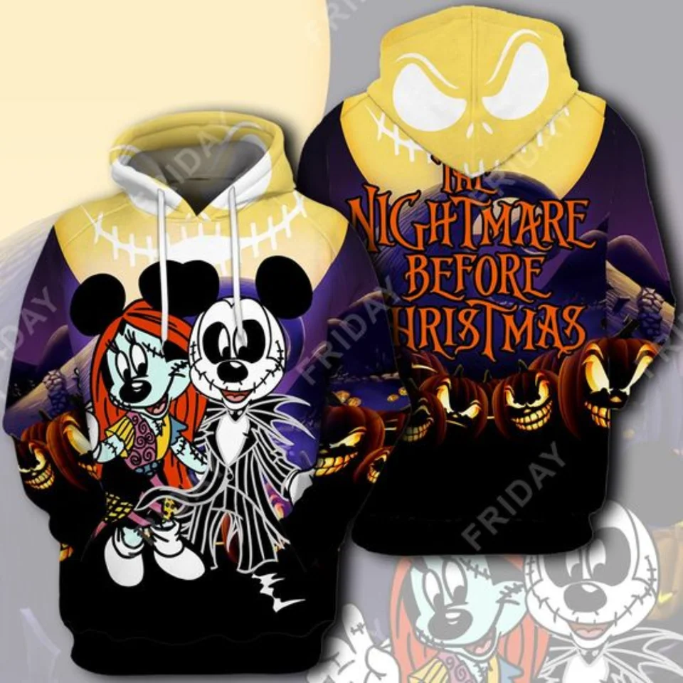 Disney Halloween Hoodie Pánske ženské módne mikiny Mickey Mouse Wizard Disney Castle Halloween Night Zip Hoodie Casual