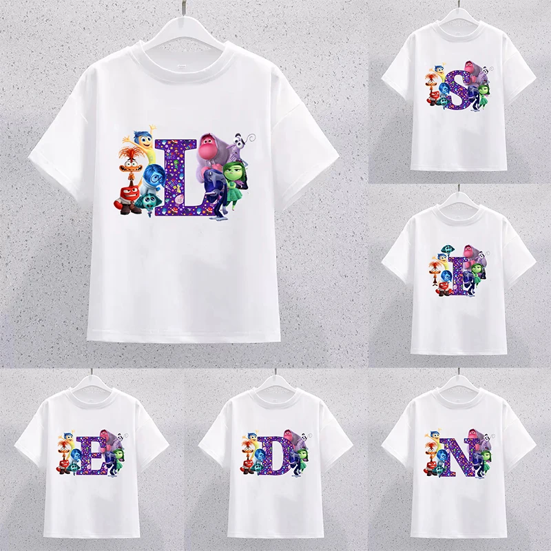Disney Inside Out 2 dospelé bavlnené tričko Anime karikatúra 26 Letter Tlač pullover Men Dám