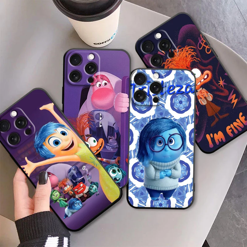 Disney Inside Out Emote Cute for Apple iPhone 16 15 14 13 12 11 xs xr x pro max plus mini čierny fonda telefónny puzdro
