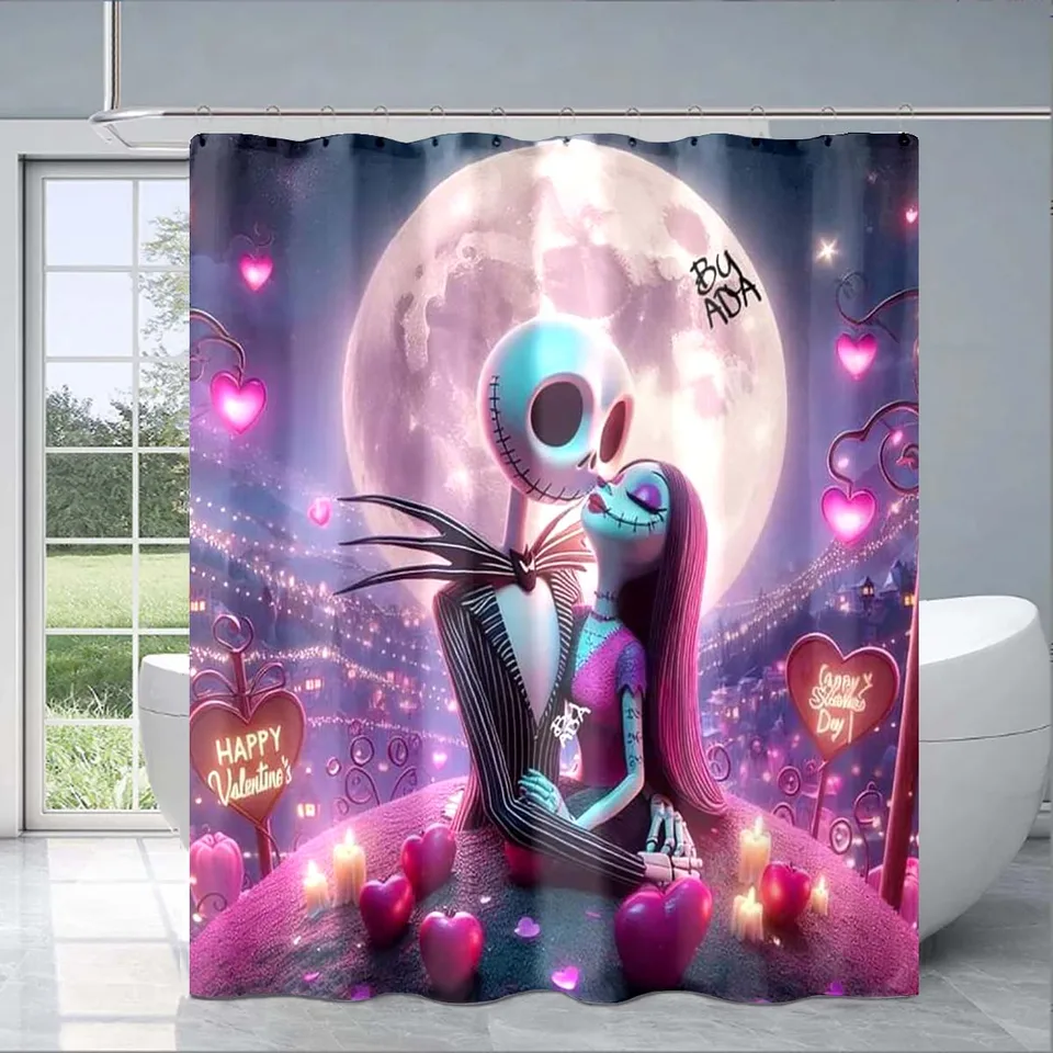 Disney Jack Skallington Cartoon Sprchova záves 3D tlač vodotesná kúpeľňa dekorácie záclona vynikajúce rodinné darčeky