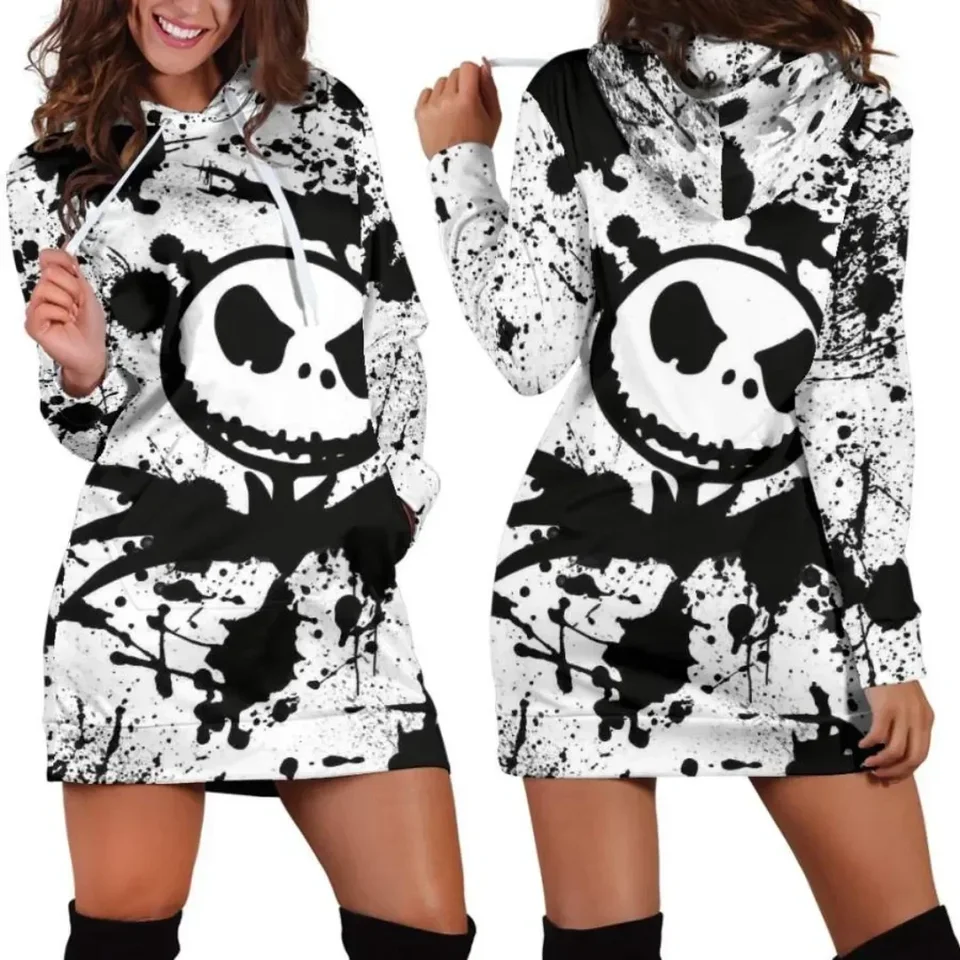 Disney Jack Skallington Y2K Hoodie Dress Sweater módne šaty mikina šaty 3D potlačené mikiny pre ženy