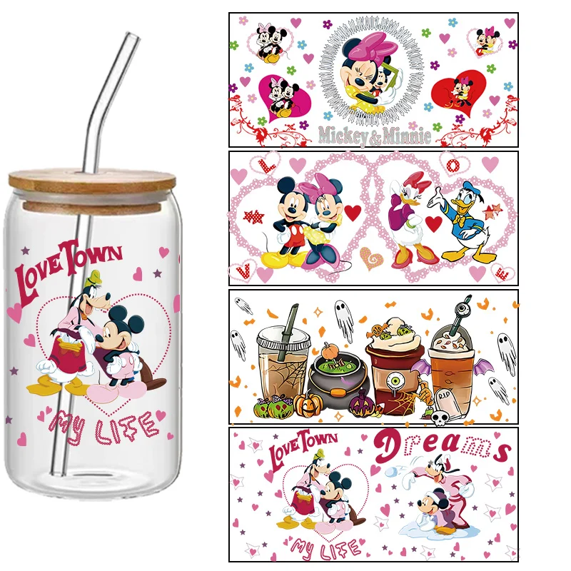 Disney krištáľové nálepky Roztomilé animované nálepky UV 3D Transfer tlač Apheve 16oz sklenené poháre viacero zmiešaných šarží Customizatio