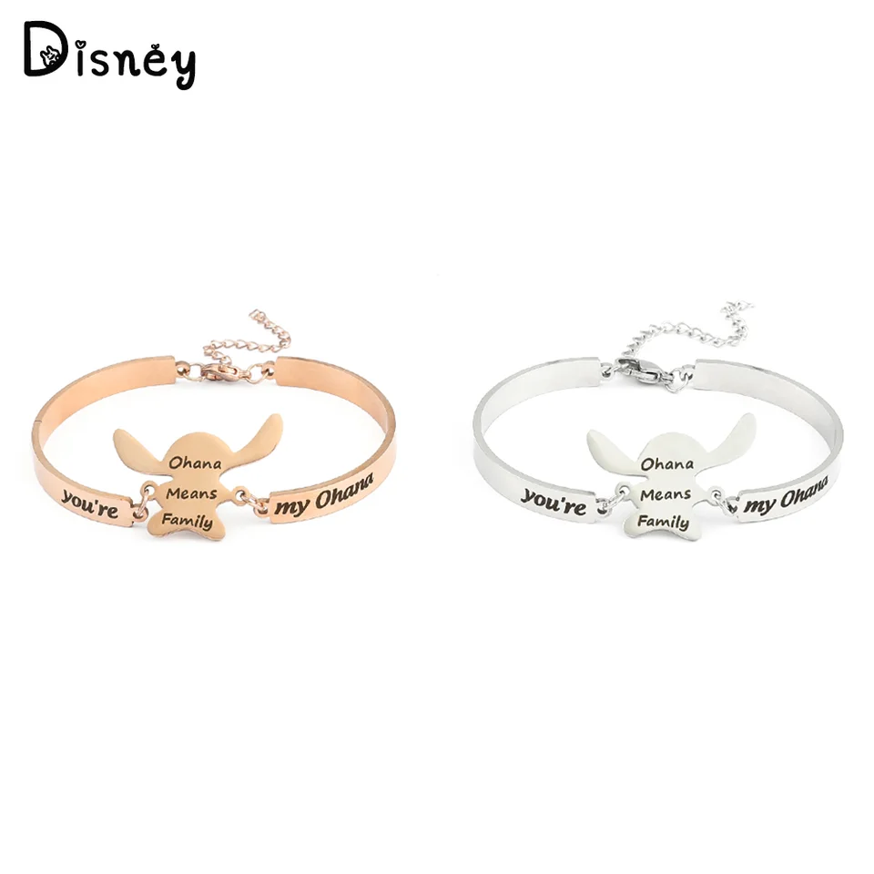 Disney Lilo a Stitch Náramok Luxusný strieborný Ohana znamená rodinu, ste mojim ohanským kovovým módnym náramovým kúpeľom šperky