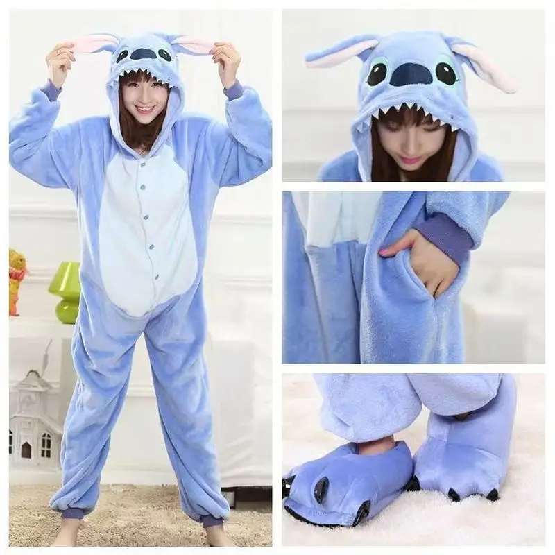 Disney Lilo & Stitch Blue Stitch Cartoon Hooded kombinuje pyžamy pyžamá rodinné dieťa oblečenie Domáce oblečenie pár Pyžamy darčeky