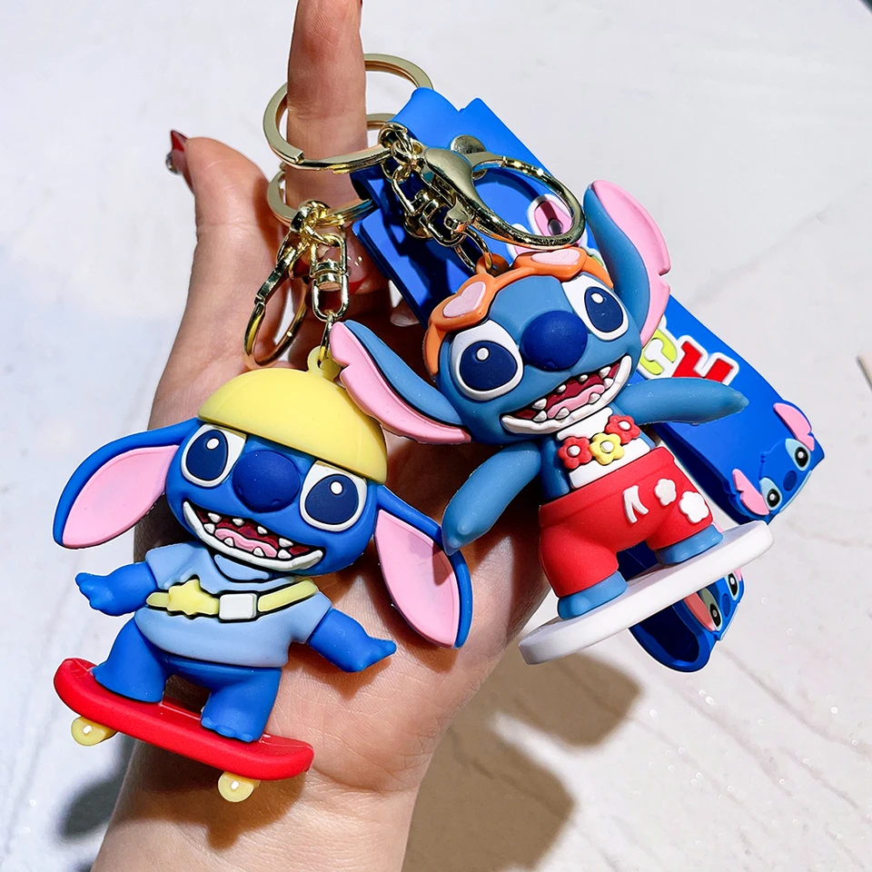 Disney Lilo & Stitch Keychain Kawaii Cartoon Figure Stitch Angel Silikone prívesok Keyring CAR Batoh Držiteľ držiaka príslušenstva