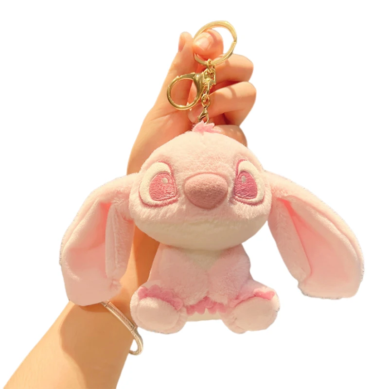 Disney Lilo & Stitch plyšový reťazec kľúča modrý steh keyring keyring prívesok Pink Angel Soft Gumber Keychain Dámsky pár kľúča reťazec