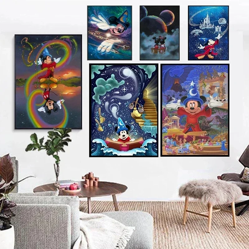 Disney magický kúzelník Mickey Mouse Canvas maľba nástenné umelecké plagáty a výtlačky pre detskú spálňu karikatúru Domáca dekorácia
