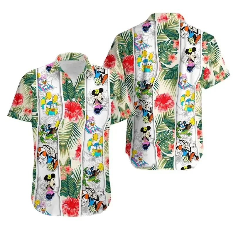 Disney Mickey a Minnie Mouse Hawaiian košeľa Disney's Magic Land Hawaiian Hawaiian Tirt Fashion Beach Button Down Down Men Dámske tričko