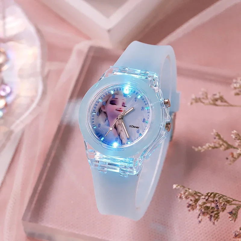 Disney Mickey Children Watches Dievčatá farebný svetlo zdroj Silikónová princezná Elsa Kids sleduje chlapci darčekové zápästné hodiny