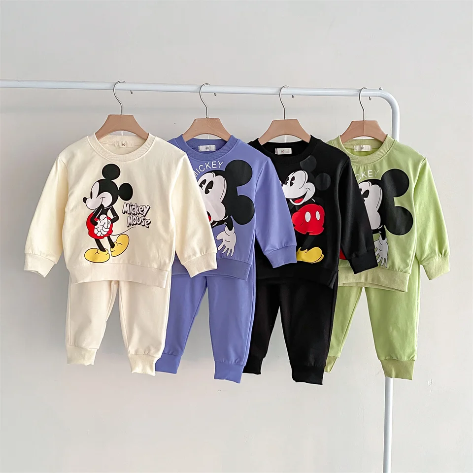 Disney Mickey Children's Tracksuit Cartoon Fashion Loose Dievčatko chlapec s dlhým rukávom Crewneck Hoodies + Pants Dvojdielne oblečenie