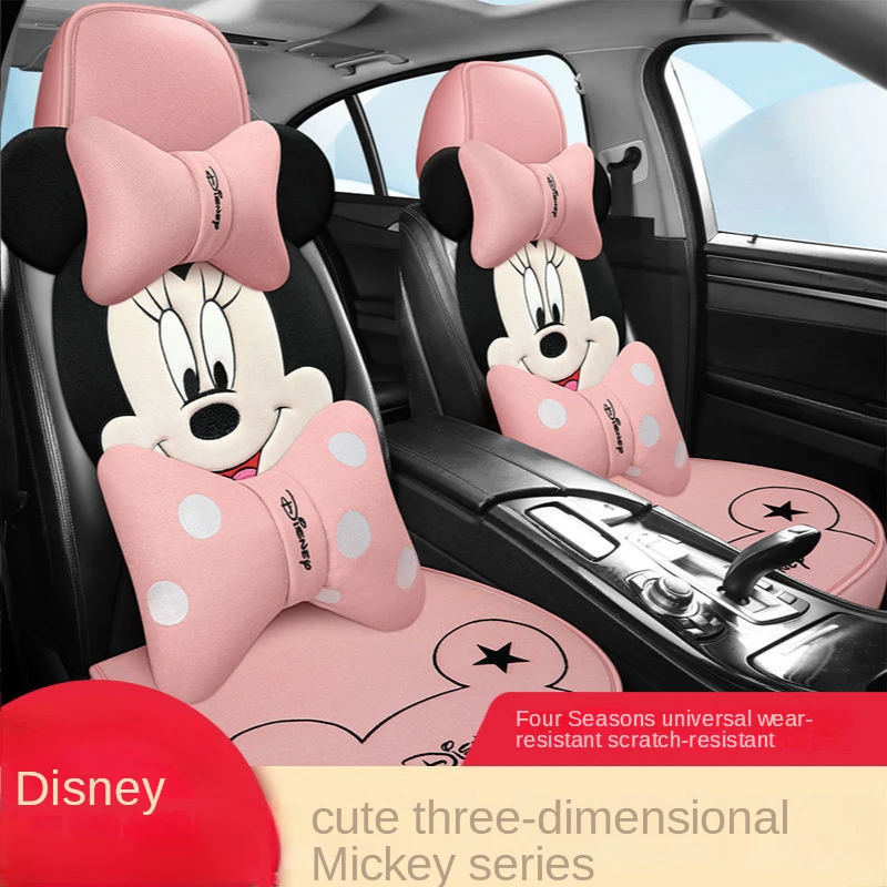 Disney Mickey Minnie Four Seasons General Linen Päť sedadiel Všeobecný vankúš Kawaii Sedadlá pre autá Plne nastavené doplnky automobilov