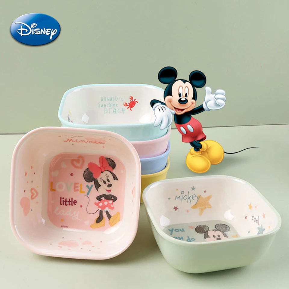 Disney Mickey Minnie Square Bowl Cartoon Donald Duck Kids Fruit Salad Misa Cute Soup Rice Misku