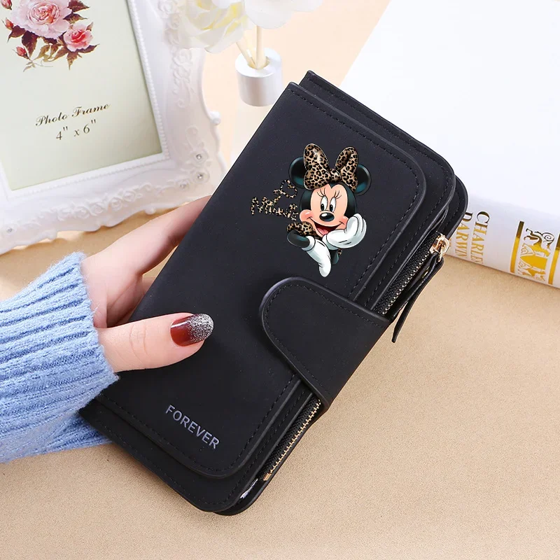 Disney Mickey Minnier Dámske peňaženky peňaženky Móda Dlhý zips peňaženka Peniaze držiak mince držiak Žena Dlhá peňaženka Žena Pu Kožená taška