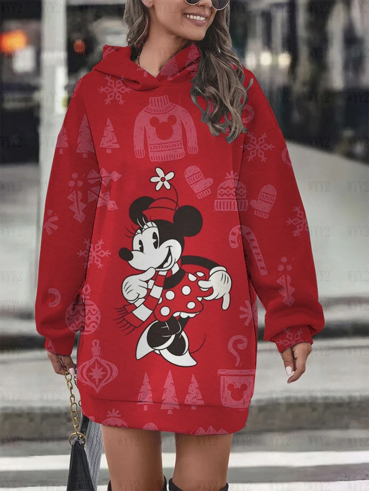 Disney Mickey Mouse a Minnie Pullover mikina Tlačené príležitostné kreslené mikiny šaty šaty módne šaty