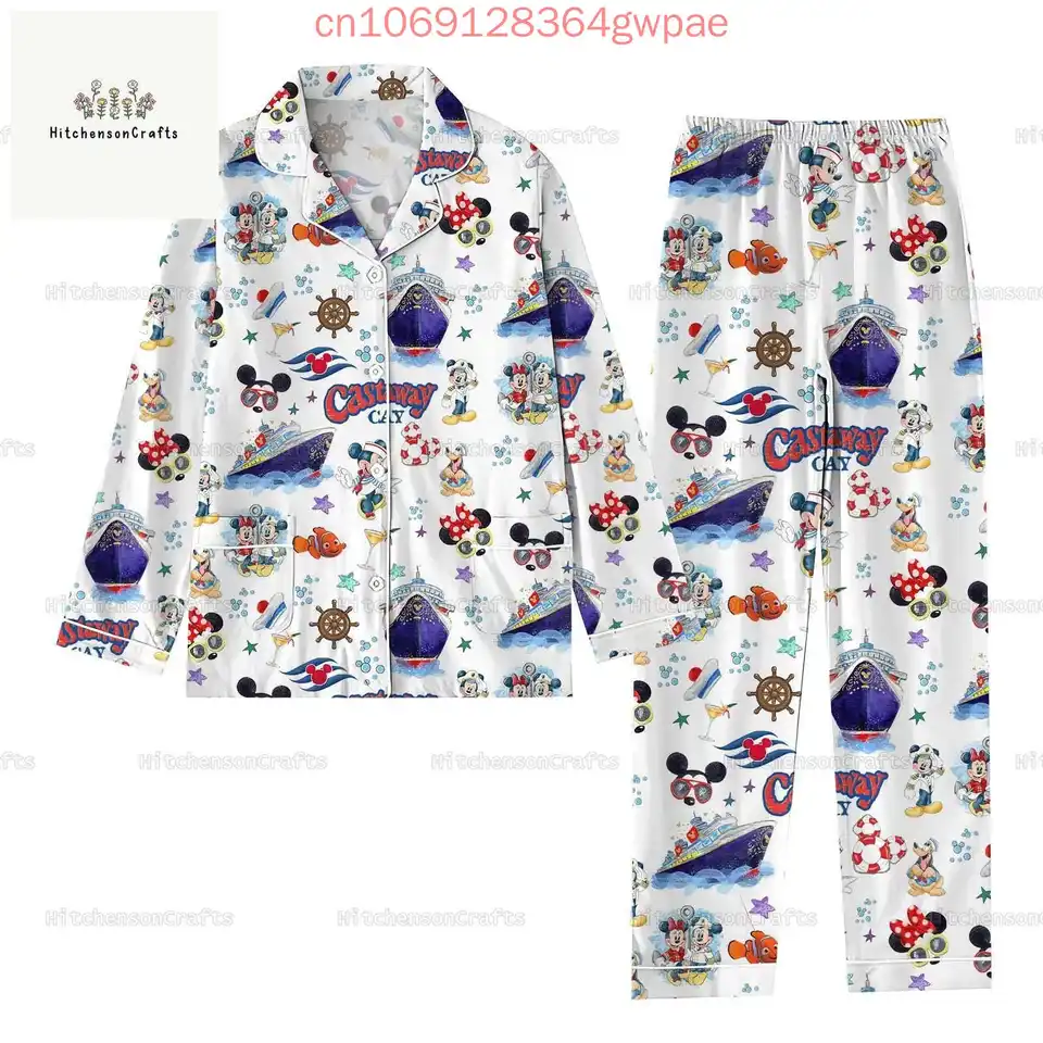 Disney Mickey Mouse Cruise Pajama Set Minnie 3D Tlač príležitostných a dámskych a dámskych tričiek s dlhým rukávom pyžama