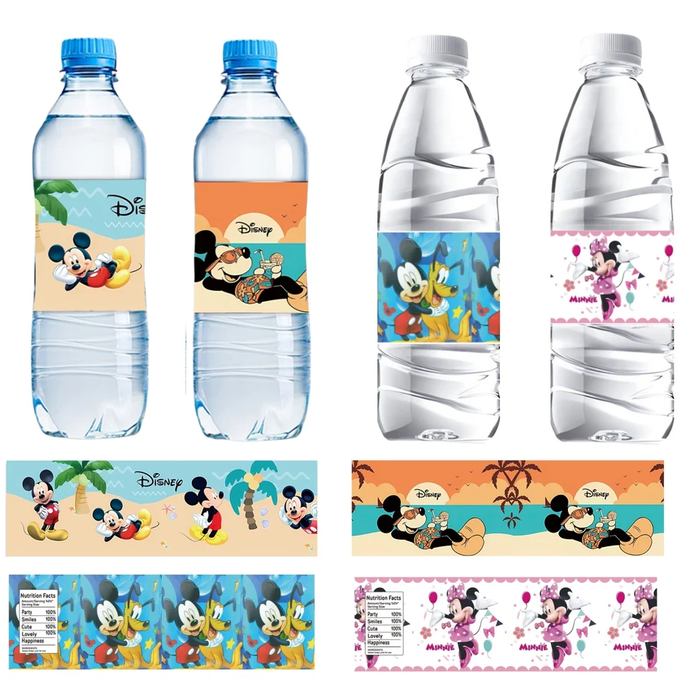 Disney Mickey Mouse Fľaša na fľašu Labels narodeniny dekorácia Minnie Witerproof Stickers pre bábätká deti pre domácich majstrov darček pre večierky Dodávky večierok