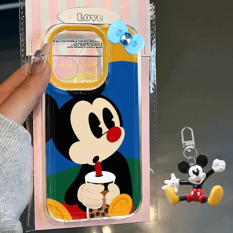 Disney Mickey Mouse Milk Tea Tea Remienok Pase pre iPhone 16 14 12 13 11 15 Pro Max xr xs max 7 8 plus y2k kawaii roztomilý obal