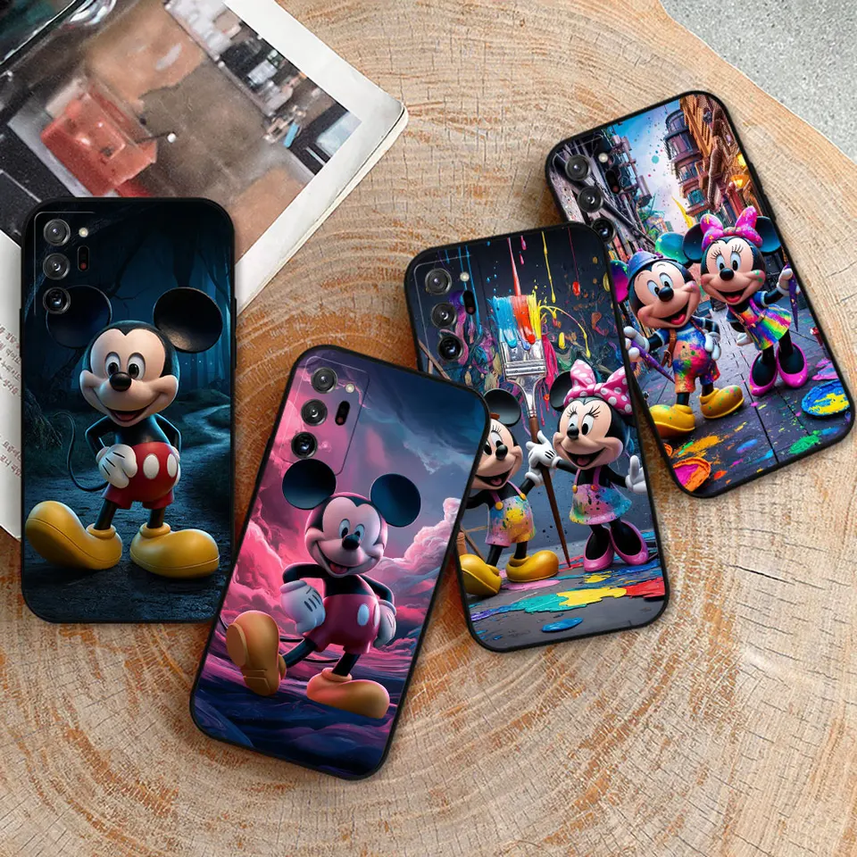 Disney Mickey Mouse Minnie Case pre Samsung Galaxy A15 A14 A13 A06 A05S Poznámka 20 Ultra Pro M62 M54 M51 A80 A70 A50 5G Čierna čierna obal