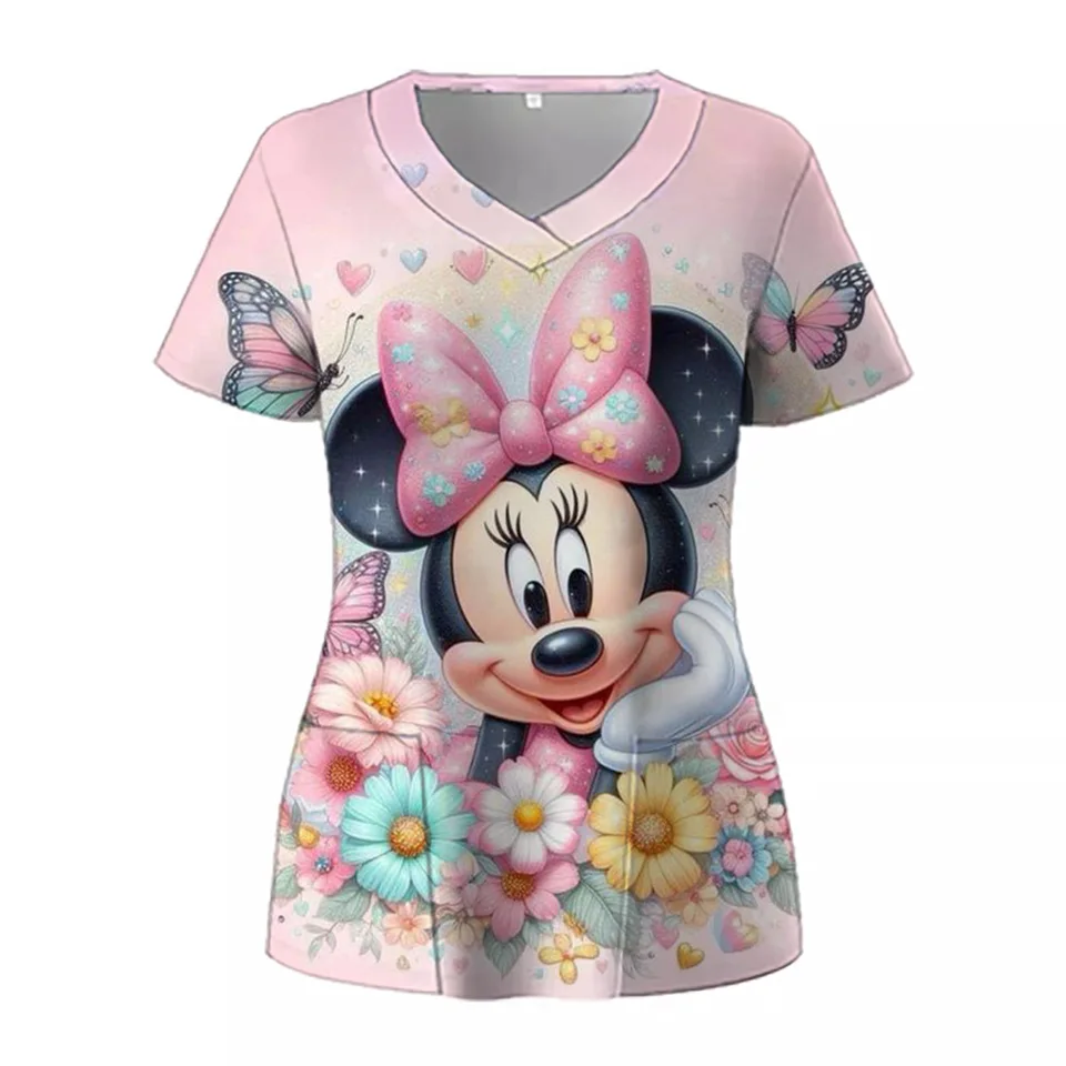 Disney Mickey Mouse Nurse Rovnomerné matné vreckové práce s krátkym rukávom Jednotná lekárska starostlivosť Práca Jednotný pracovník tunika na maši