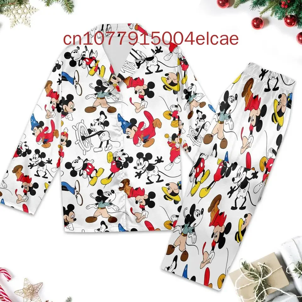 Disney Mickey Mouse Pajama Set 3D Tlatená príležitostná pán a dámska košeľa s dlhým rukávom pyžama