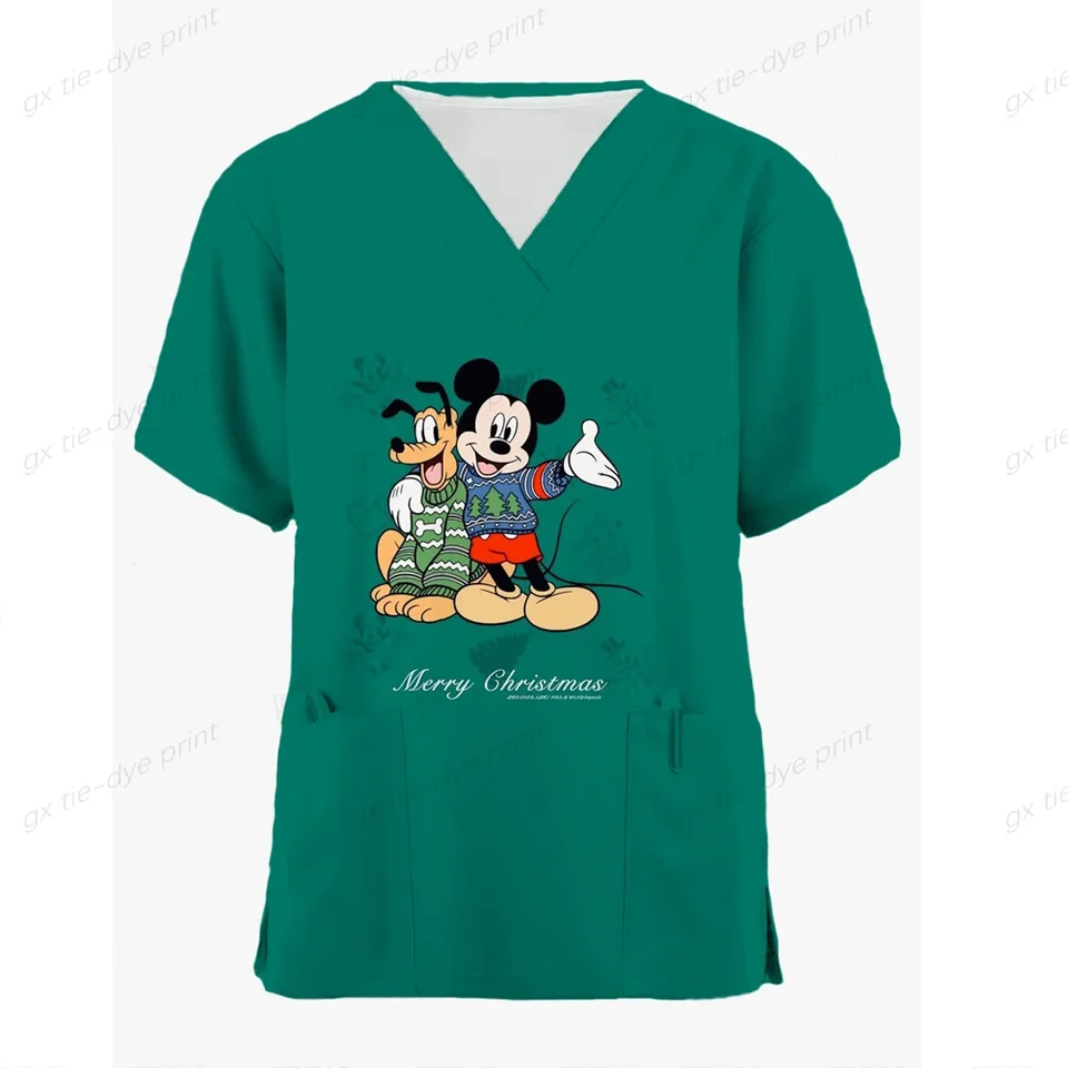Disney Mickey Mouse Print Nurse Diforma Women Scrubs Tops Pracovná blúzka letná vianočná sestra blúzka ošetrovateľské uniformy