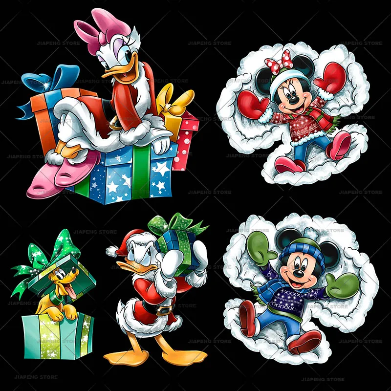 Disney Mickey Mouse Vianočná tlač tepelne prenos vinylových nálepiek na oblečenie Minnie Luxusné železo na škvrnách na oblečení