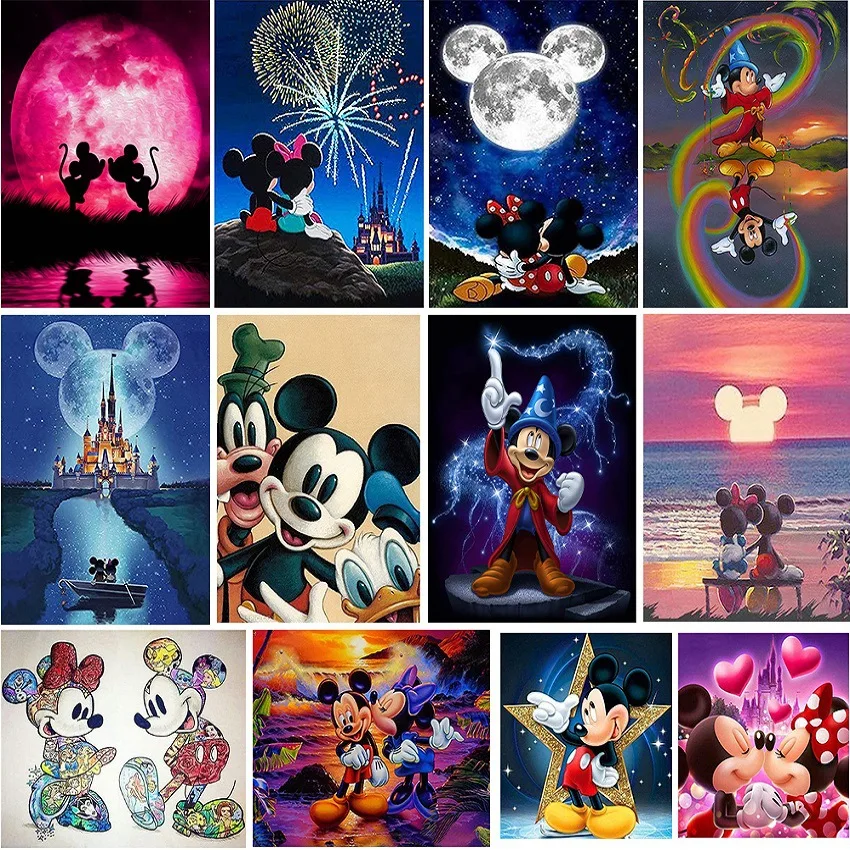 Disney Mickey Princess Cartoon 5D Diamond Painting Full Round/Square Mosaic Mosaic Detská detská detská izba Darčeky 2023