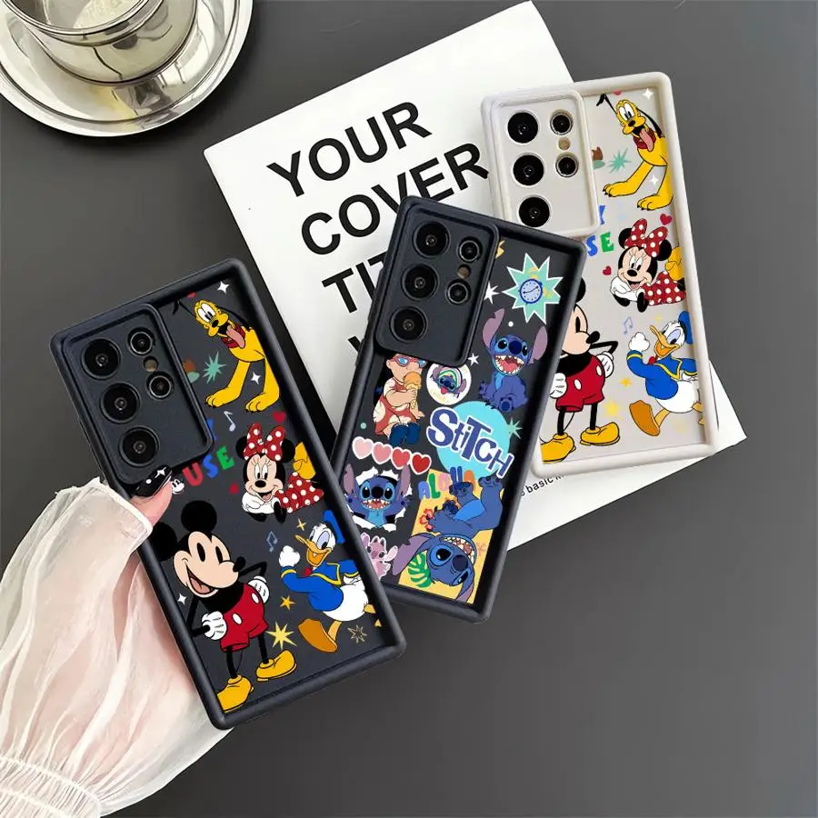 Disney Mickey Stitch puzdro pre Samsung S23 S24 S22 Ultra S20 Fe S21 plus anjelský očný rebrík proti šokom nepriestrelného telefónu Silikónový škrupina
