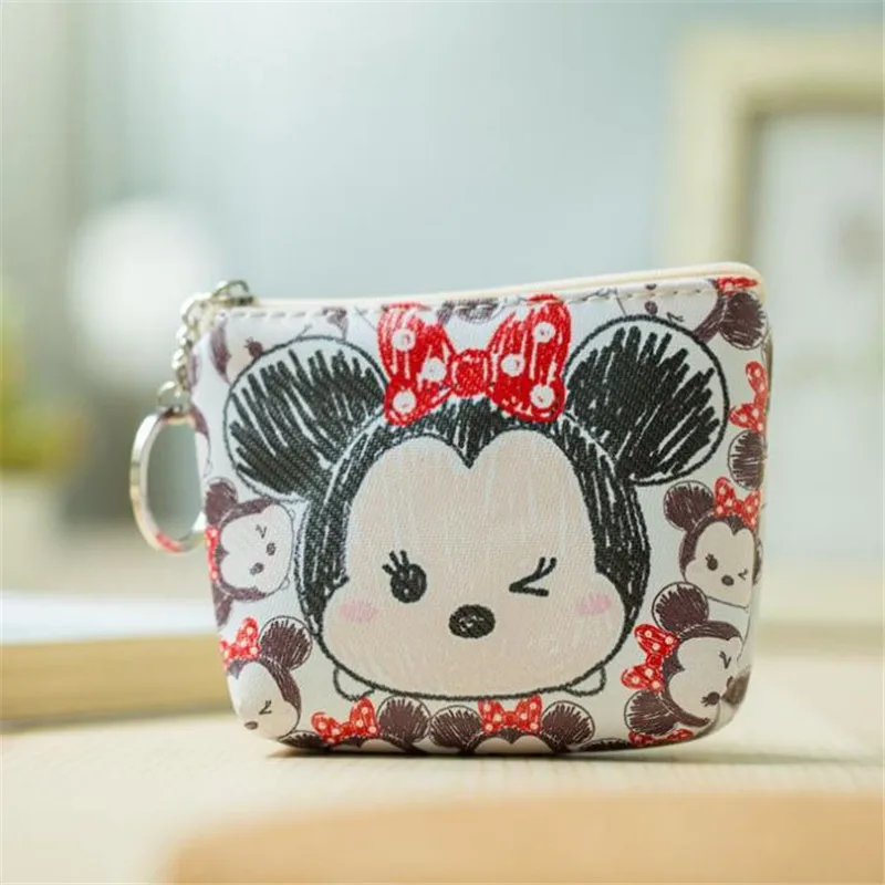 Disney Minnie Mouse prenosná viacúčelová skladovacia kabelka Tsum Coin Cartoon Stitch Pu Kožená taška