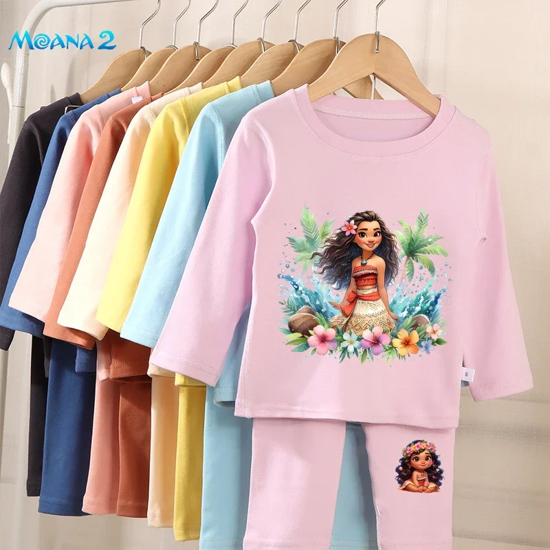 Disney Moana 2 deti pyžama set girls cartoon anime tlačené nočné oblečenie kawaii neformálne dlhé rukávy top+nohavice detské oblečenie darček