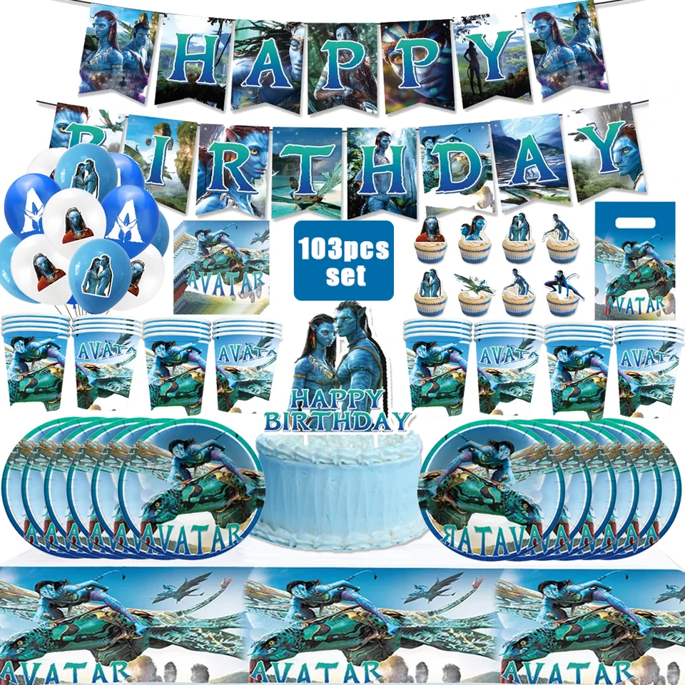 Disney Movie Avatar Birthday Party dekorácie jednorazový riadový riad Avatar 2 balóny sada tortu tortu darčekové tašky