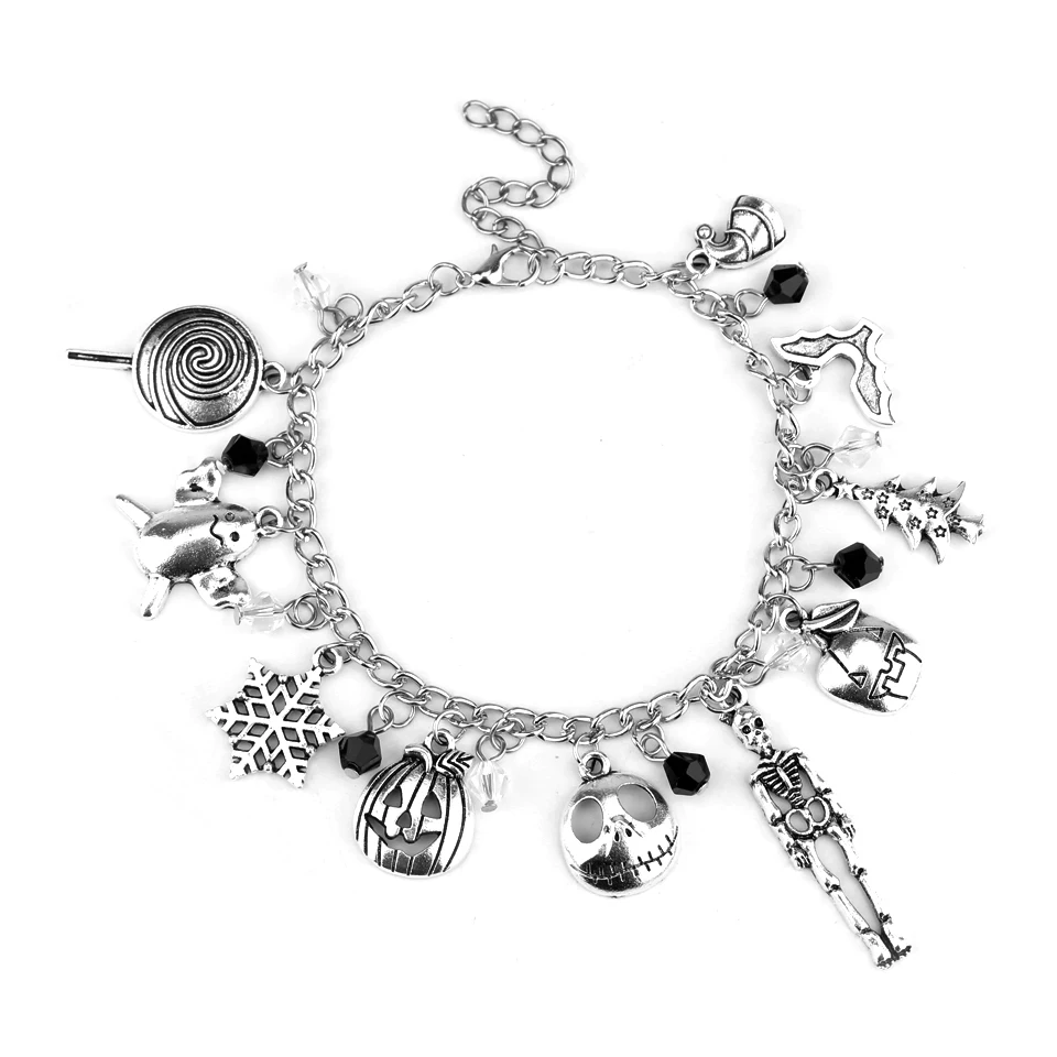 Disney nočná mora pred vianočným náramkom Halloween kúzlo šperky Jack Skallington Pendant Bangle Halloween Accessories