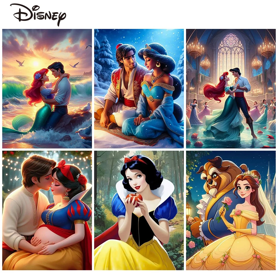 Disney olejomaľba Snehulienka Snehulienka 5D DIY obrázky podľa čísel Mermaid sfarbenie obrázka Aladdin nový 2024 Ručne vyrobený darček